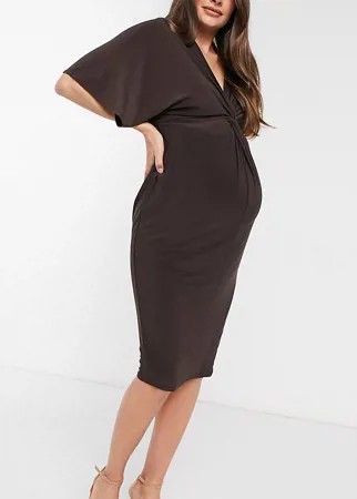 Коричневые платье миди с декоративным узлом Blume Maternity-Коричневый цвет