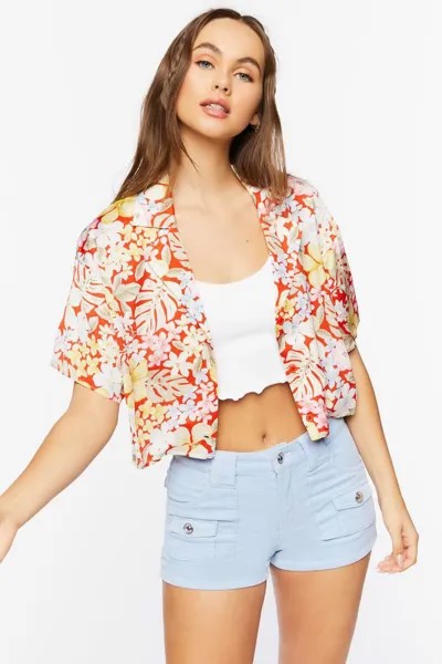 Укороченная рубашка с тропическим цветочным принтом Forever 21, красный