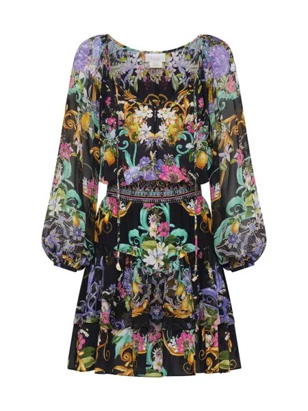 Украшенное мини-платье из шелкового блузона с цветочным принтом CAMILLA