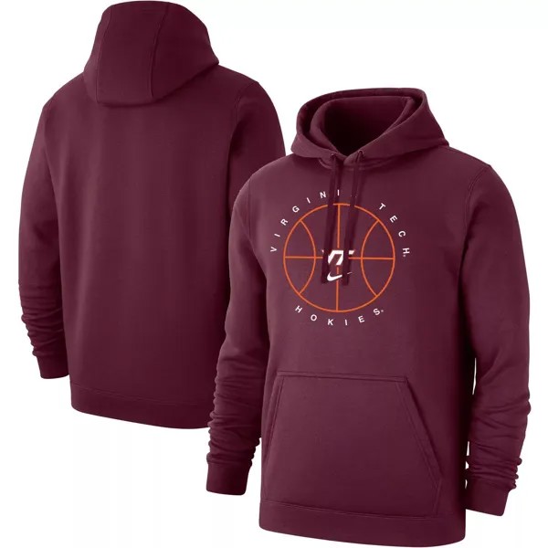 Мужской темно-бордовый флисовый пуловер с капюшоном Virginia Tech Hokies Basketball Icon Club Nike