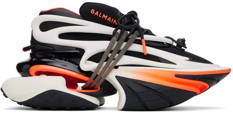 Черно-оранжевые кроссовки с единорогом Balmain
