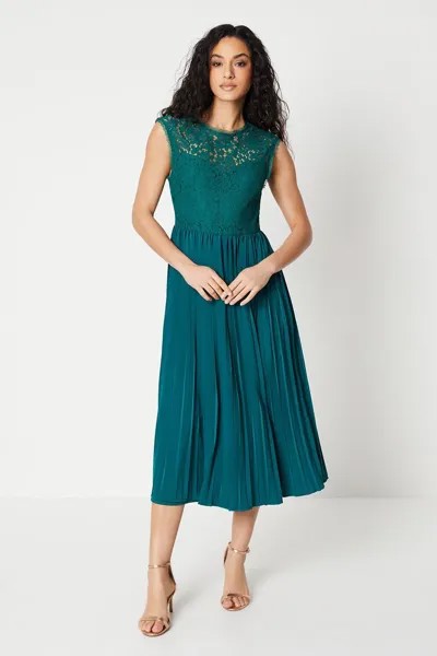 Плиссированное кружевное платье-миди Debenhams, зеленый