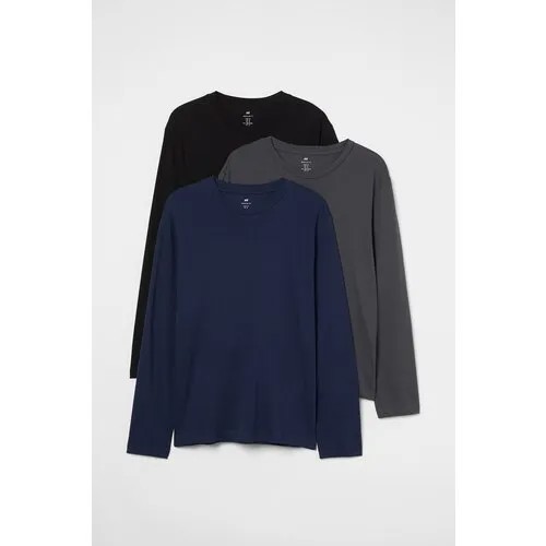 Лонгслив H&M 3 шт., размер M, серый, черный