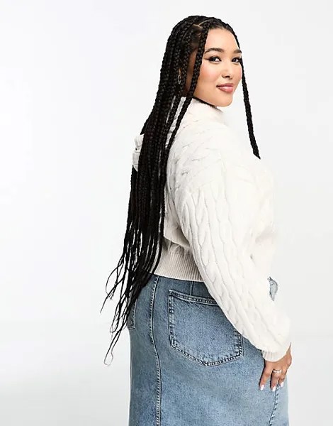 Белая вязаная худи с логотипом и центральным флагом Tommy Jeans Plus