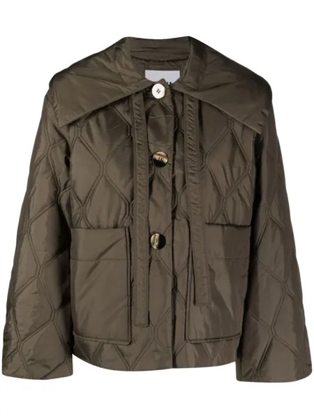 GANNI quilted recycled-ripstop jacket, зеленый