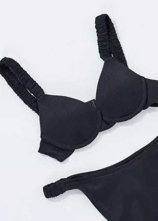 Черный бикини-топ в рубчик на косточках Fashion Union-Черный цвет