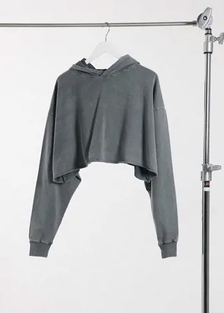 Серый выбеленный укороченный худи ASOS DESIGN