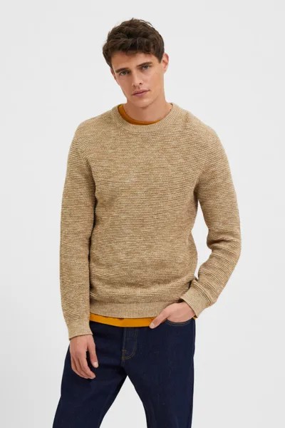 Вязаный свитер с круглым вырезом Selected, коричневый