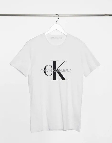 Белая зауженная футболка с монограммой Calvin Klein Jeans-Белый