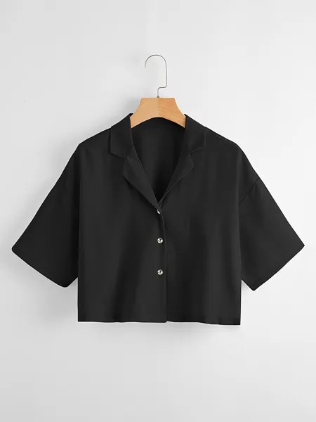 SHEIN EZwear женская рубашка с воротником, однотонная, черный цвет