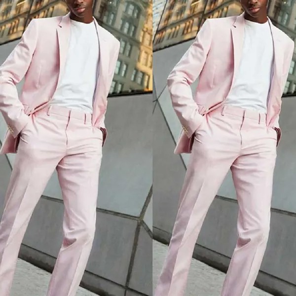 Мужские блейзеры для выпускного вечера, розовые брюки-пальто, смокинг для жениха, 2 предмета