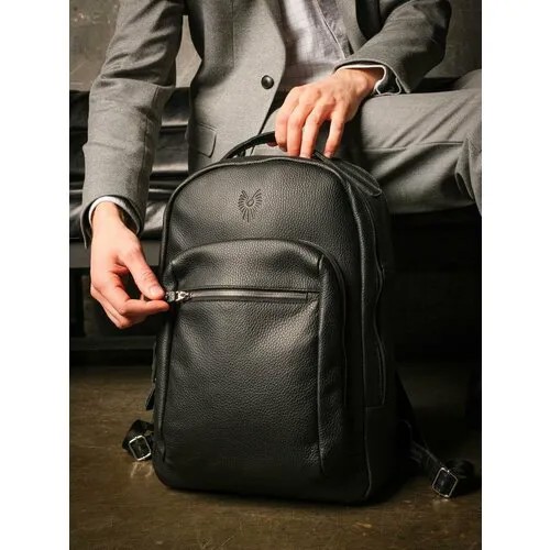 Рюкзак YARKIN Рюкзак - сумка мужской кожаный черный для ноутбука 16 городской 00105801, фактура зернистая, черный