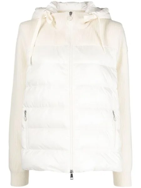 Moncler кардиган с капюшоном и стегаными вставками, нейтральный цвет