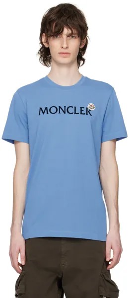 Синяя флокированная футболка Moncler