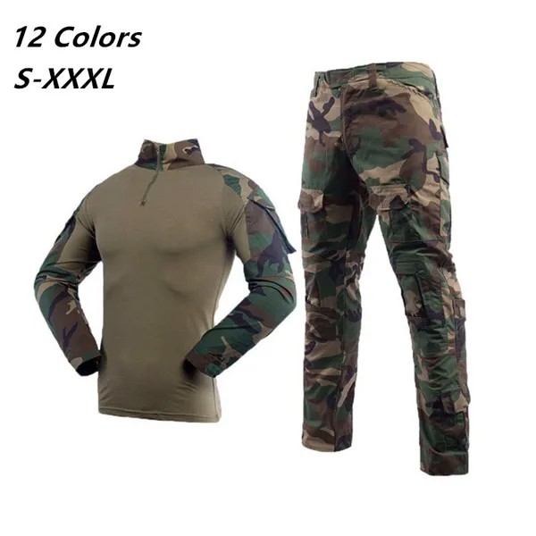 Военный костюм, куртка и брюки, камуфляжная армейская тактическая боевая рубашка для мужчин и женщин, Мужская мягкая камиза, военный костюм ...
