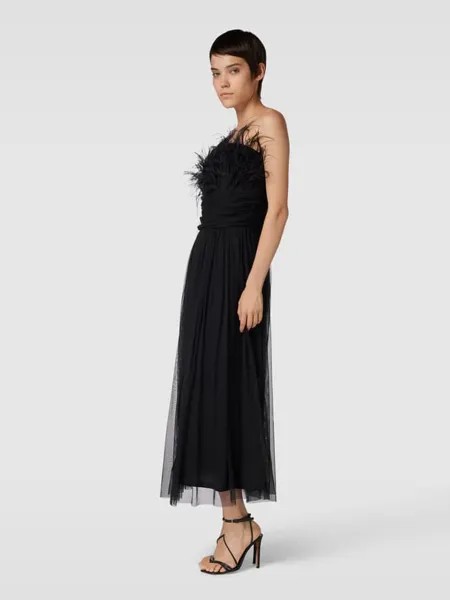 Коктейльное платье однотонного дизайна с отделкой из перьев LACE & BEADS, черный