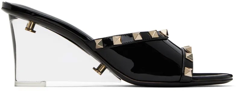 Черные босоножки на каблуке Rockstud из кожи Valentino Garavani