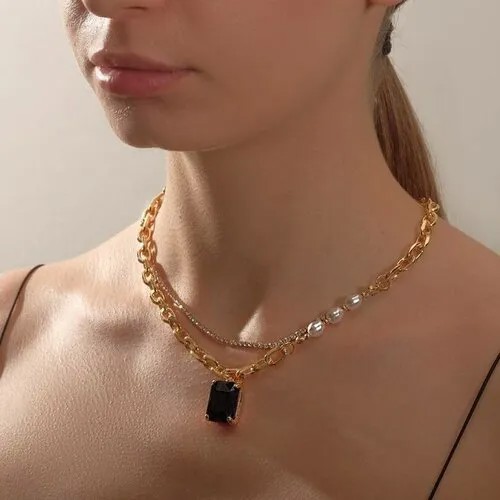 Колье Queen Fair, пластик, стекло, длина 54 см, зеленый, белый