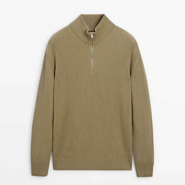 Свитер Massimo Dutti Ribbed Knit With Mock Neck, хаки