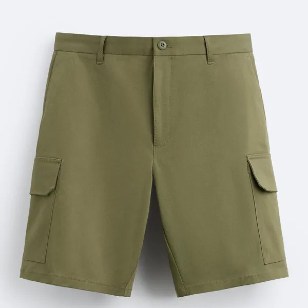 Шорты Zara Textured Twill Cargo Bermuda, хаки