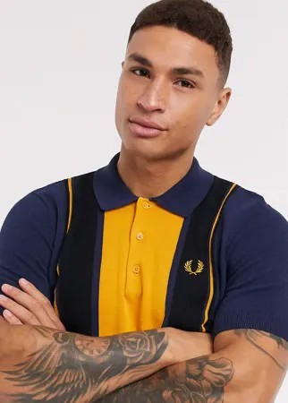 Трикотажное поло в вертикальную полоску темно-синего/золотого цвета Fred Perry-Темно-синий