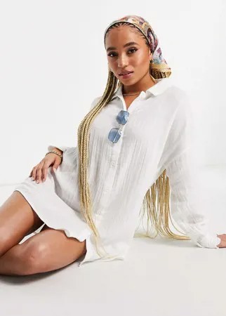 Белая пляжная рубашка с фигурным краем ASOS DESIGN-Белый