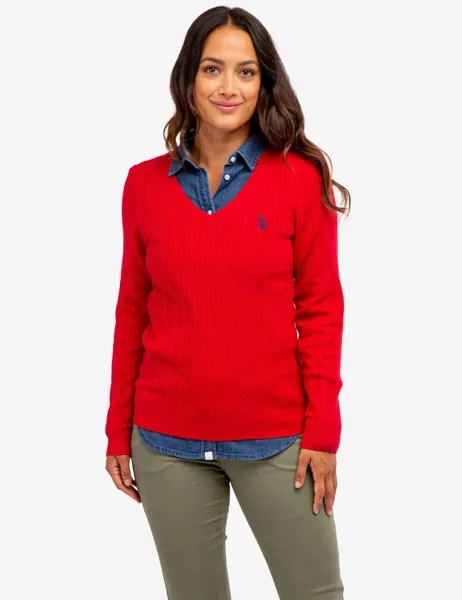 Свитер U.S. Polo Assn. Soft Cable V-Neck, красный