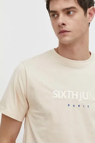 Хлопковая футболка Sixth June, бежевый