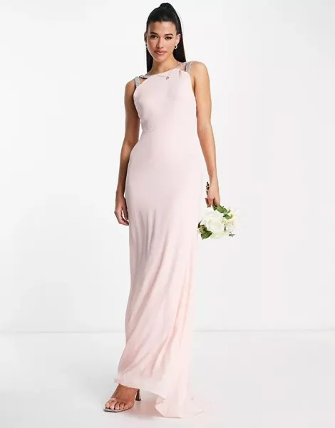 Бледно-розовое платье макси с квадратной спиной и декорированной деталью TFNC