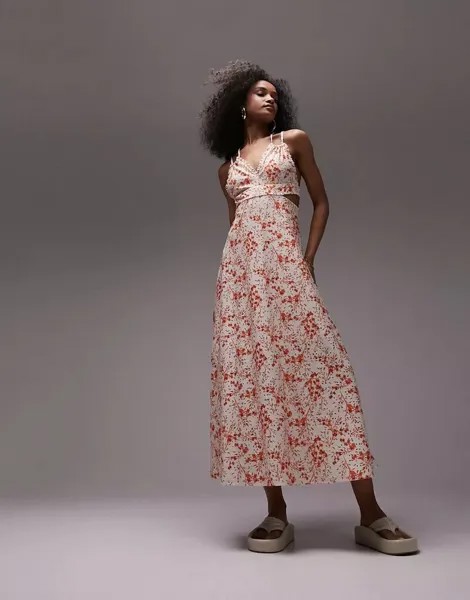 Платье миди из джерси с V-образным вырезом Topshop цвета слоновой кости