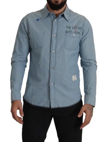 Рубашка THE EDITOR Голубая хлопковая рубашка на пуговицах с длинными рукавами 40/15,75 долларов США/м 250 долларов США