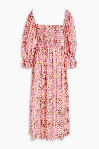 Платье миди из хлопкового поплина с присборенным принтом BORGO DE NOR, розовый