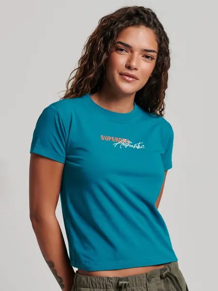Футболка Superdry Graphic Sport в стиле 90-х, Deep Lake Turquoise