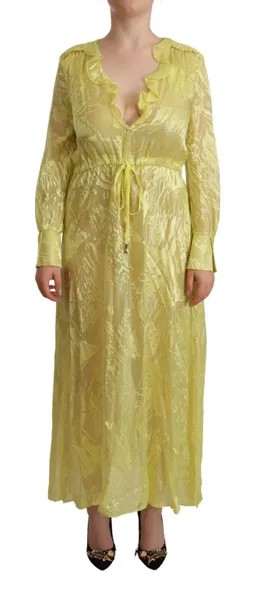PATRIZIA PEPE Платье желтое шелковое с длинными рукавами и глубоким вырезом макси IT40/US6/S Рекомендуемая розничная цена 600 долларов США