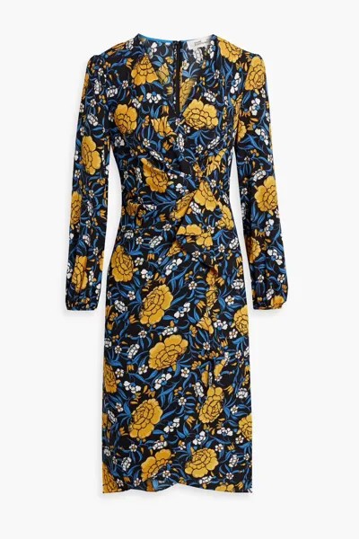 Платье миди из крепа Thanatos с запахом и цветочным принтом Diane Von Furstenberg, желтый
