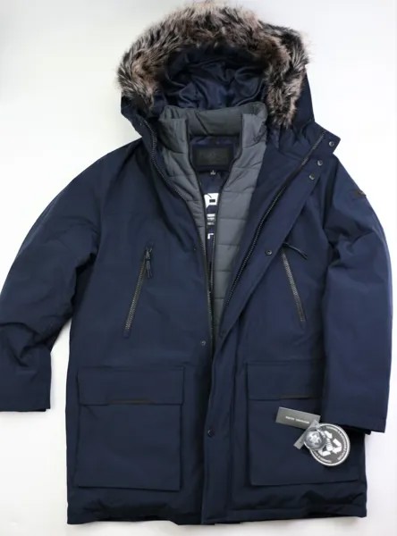 MICHAEL KORS Benson Snorkel FauxFur Trim Mens Jacket Midnight Blue Size L Parka