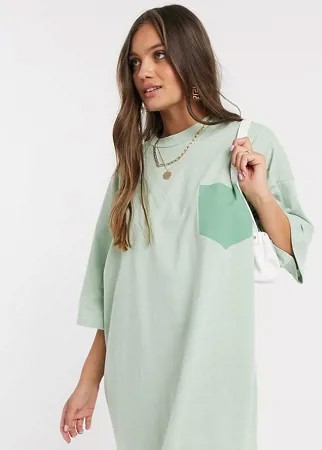 Свободное платье-футболка шалфейного цвета ASOS DESIGN Petite-Зеленый цвет