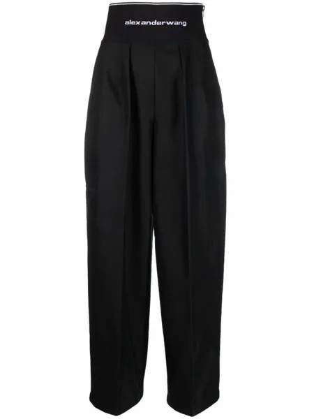 Alexander Wang брюки со складками и логотипом, черный