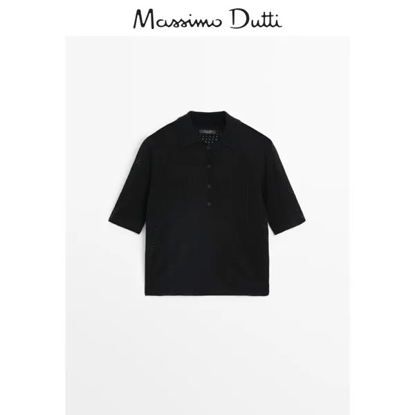 Летняя новинка Massimo Dutti 2024, женская французская минималистичная рубашка-поло с короткими рукавами для поездок на работу, свитер 05609620800, цвет черный