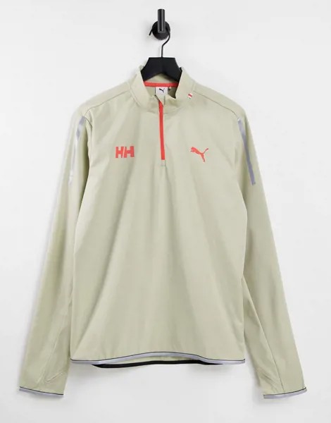Лонгслив песочного цвета с молнией длиной 1/2 Puma x Helly Hansen Training-Зеленый цвет
