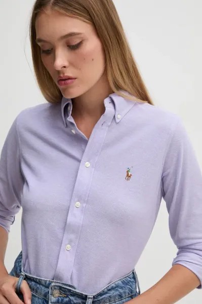 Хлопковая рубашка Polo Ralph Lauren, фиолетовый