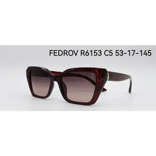 Солнцезащитные очки Fedrov, прямоугольные, оправа: пластик, зеркальные, поляризационные, для женщин, бордовый