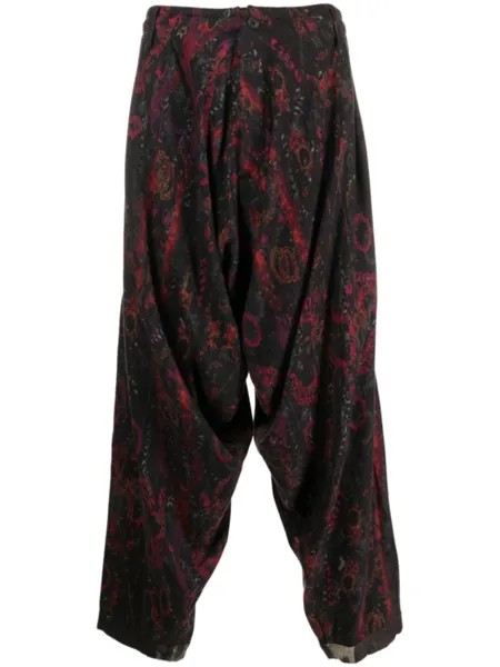 Yohji Yamamoto брюки строгого кроя с цветочным принтом, черный