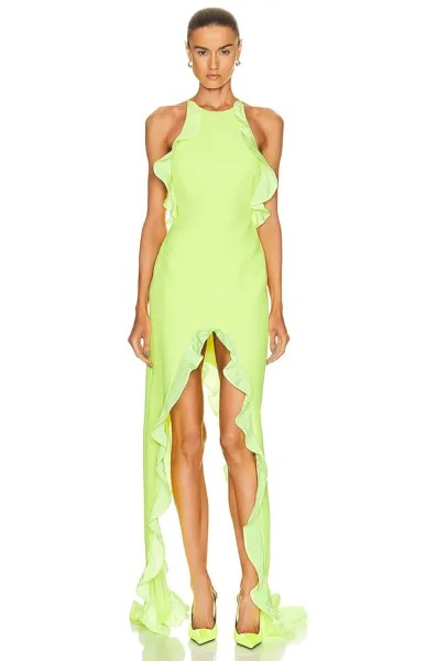 Платье David Koma Ruffle Detail Asymmetric Gown, цвет Neon Yellow