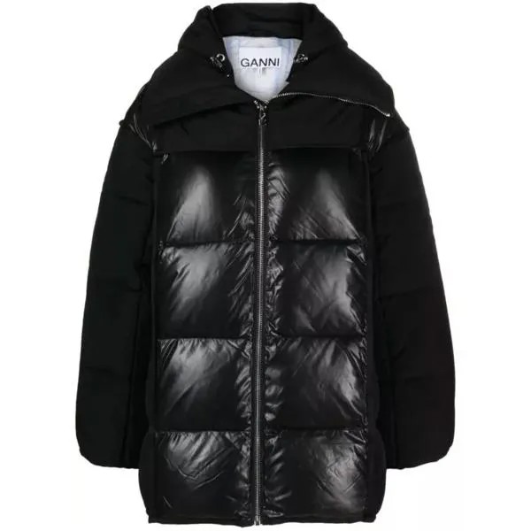 Куртка hooded padded jacket Ganni, черный