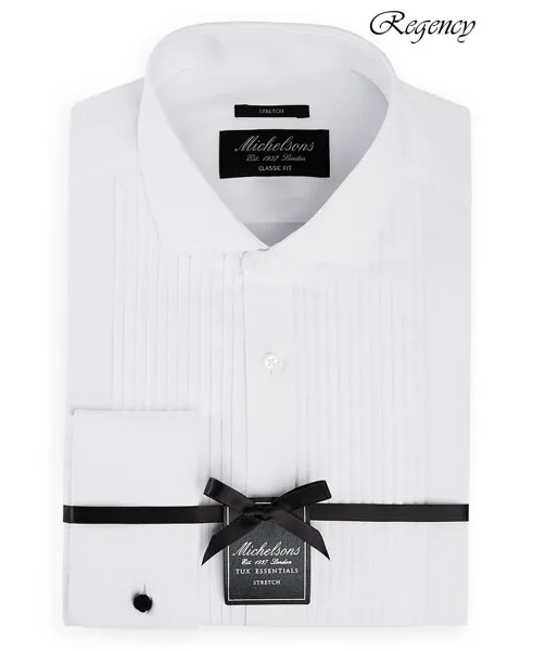 Лондонская мужская рубашка-смокинг классического/классического кроя с эластичным плиссированным нагрудником и французскими манжетами Michelsons, белый