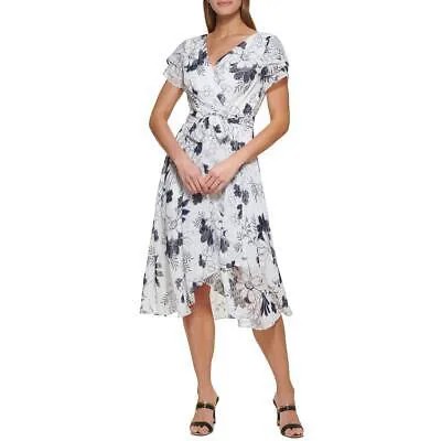 Женское летнее платье миди с запахом в горошек цвета слоновой кости DKNY 14 BHFO 0348