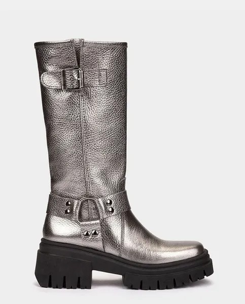 Женские кожаные байкерские ботинки со стременами Pedro Miralles, серебро