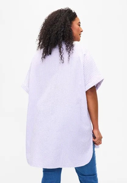 Блузка Striped With Chest Pockets Zizzi, бело-лавандовая полоска
