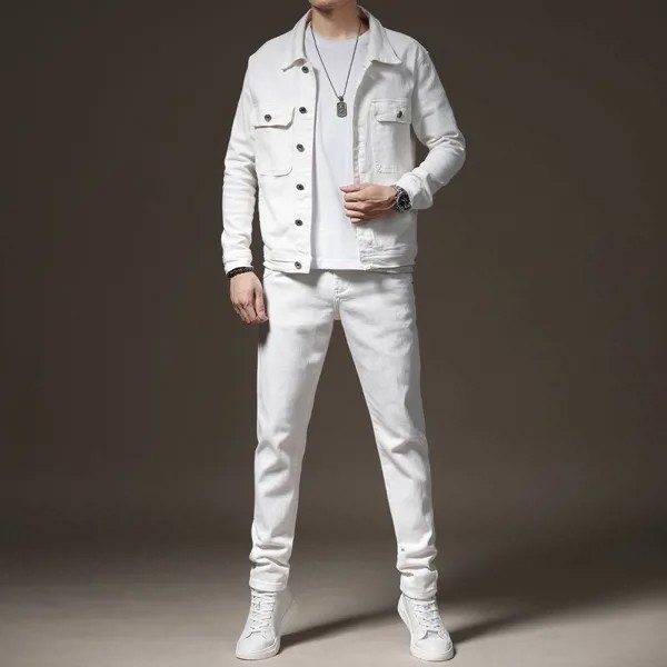 Мужской джинсовый костюм, мужской трендовый костюм, Новинка весна-осень 2022, мужская белая джинсовая одежда, комплект осенней одежды